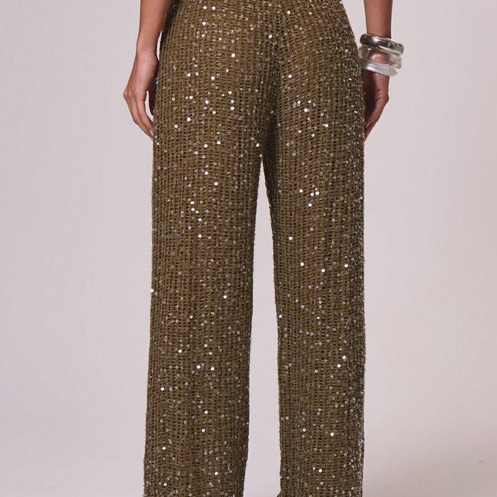 Olive Green Boho Women's Resort Knit with sequin pants - Picture 6 of 8